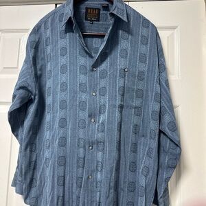 Indigo-Patterned Long Sleeve Casual Button-Down Shirt A26